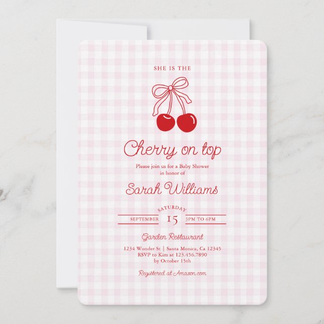 Invitación Cherry on Top Baby Shower Girl Invitation (Anverso)