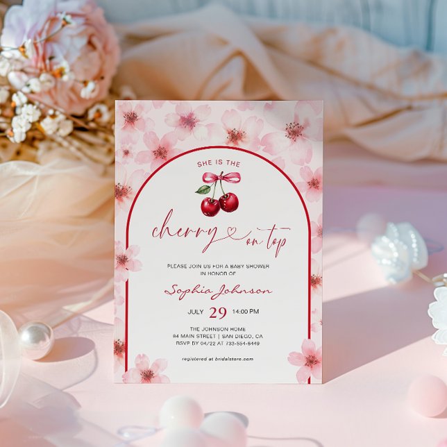 Invitación Cherry On Top Baby Shower Pink Cherry Blossom (Subido por el creador)