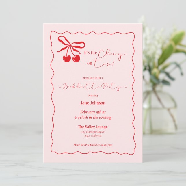 Invitación Cherry On Top Bachelorette Party invitation (Anverso de pie)