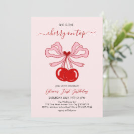 Invitación Cherry on Top Birthday Cherries 1st Birthday