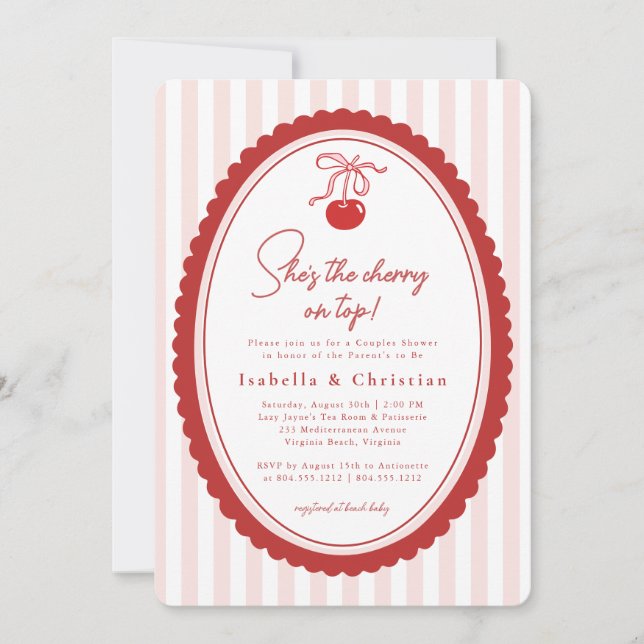 Invitación Cherry on Top  Bow All in One Couples Shower (Anverso)