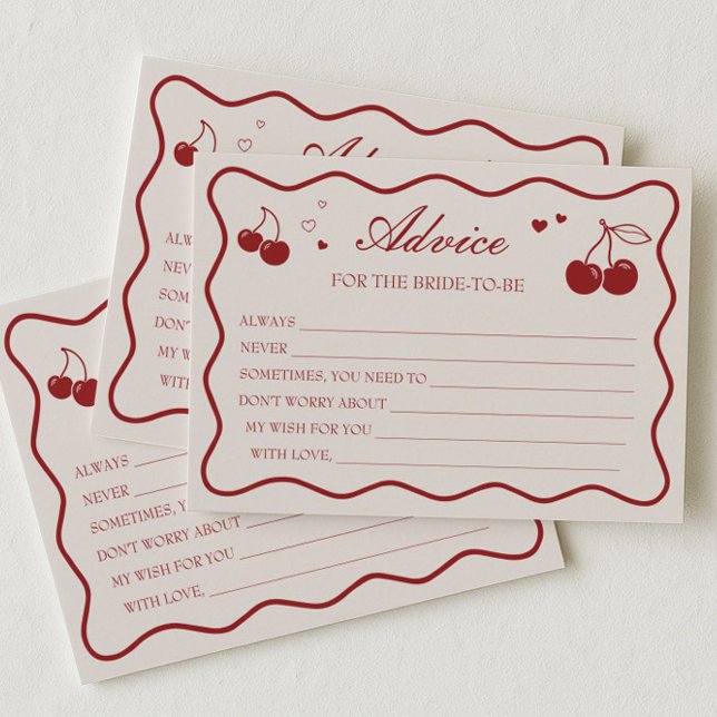 Invitación Cherry On Top Bridal Shower Advice Card (Subido por el creador)