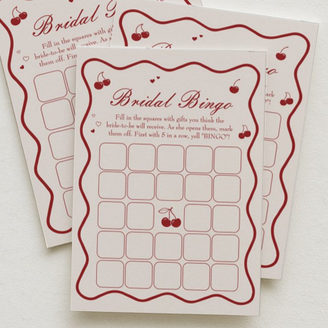 Invitación Cherry On Top Bridal Shower Bingo Game Card (Subido por el creador)