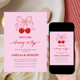 Invitación Cherry on Top Cherry  Bow Girl  Baby Shower