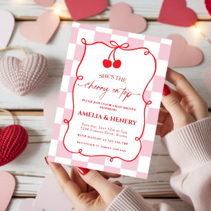 Invitación Cherry on Top Cherry  Bow Girl  Baby Shower