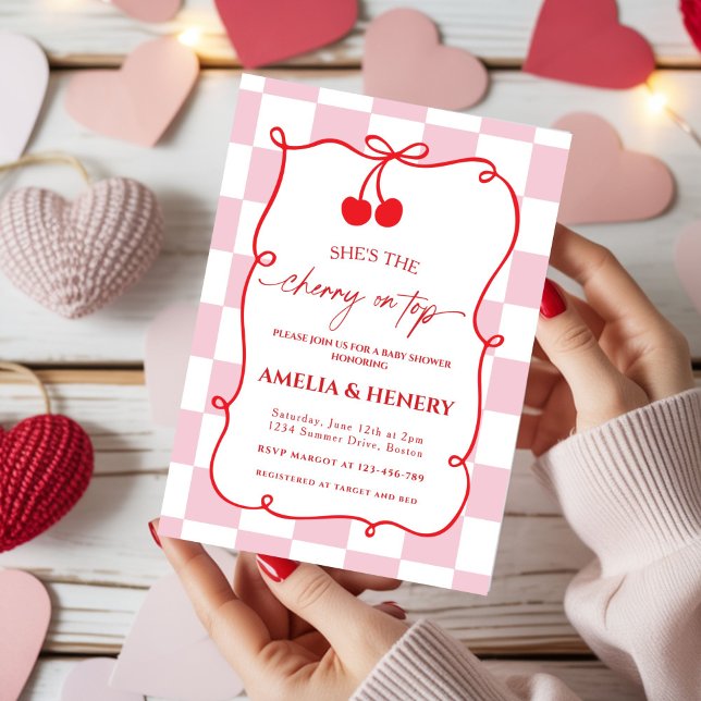 Invitación Cherry on Top Cherry  Bow Girl  Baby Shower (Subido por el creador)