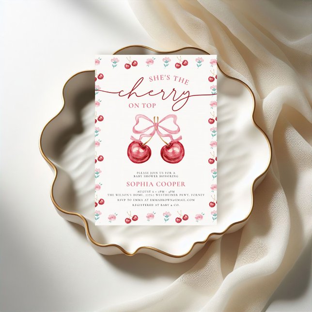 Invitación Cherry On Top Coquette Baby Girl Shower (Subido por el creador)