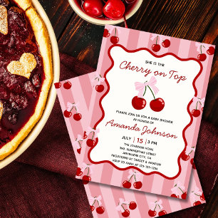 Invitación Cherry On Top Coquette Bow Chica Rosa Baby Shower