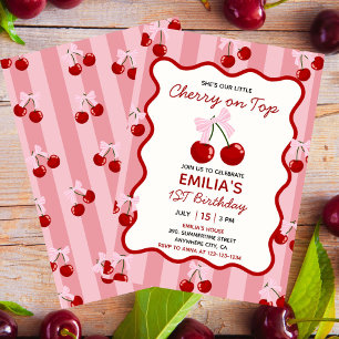 Invitación Cherry On Top Coquette Bow Chica Rosa Cumpleaños
