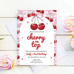 Invitación Cherry On Top Coquette Bow Chica Rosa Cumpleaños