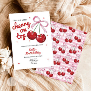 Invitación Cherry On Top Coquette Bow Chica Rosa Cumpleaños