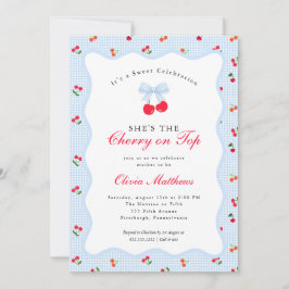 Invitación Cherry on Top Coquette Bow Gingham Baby Shower 