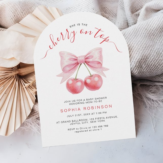 Invitación Cherry On Top Coquette Chica Baby Shower Arch (Subido por el creador)