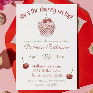 Invitación "Cherry on Top" Coquette Cupakes Baby Shower