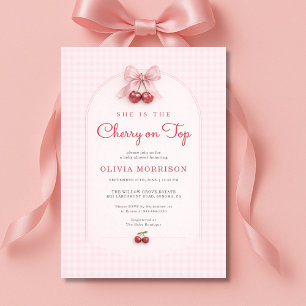 Invitación Cherry on Top Coquette Lazo de Gingham Celebración