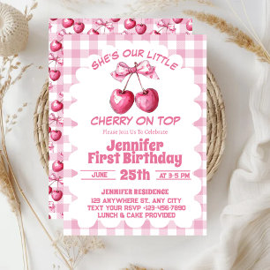 Invitación Cherry On Top Coquette Primer Fiesta de cumpleaños