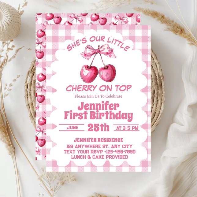 Invitación Cherry On Top Coquette Primer Fiesta de cumpleaños (Subido por el creador)