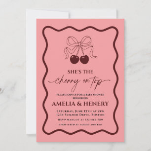 Invitación Cherry on Top doodle Bow Girl Baby Shower 