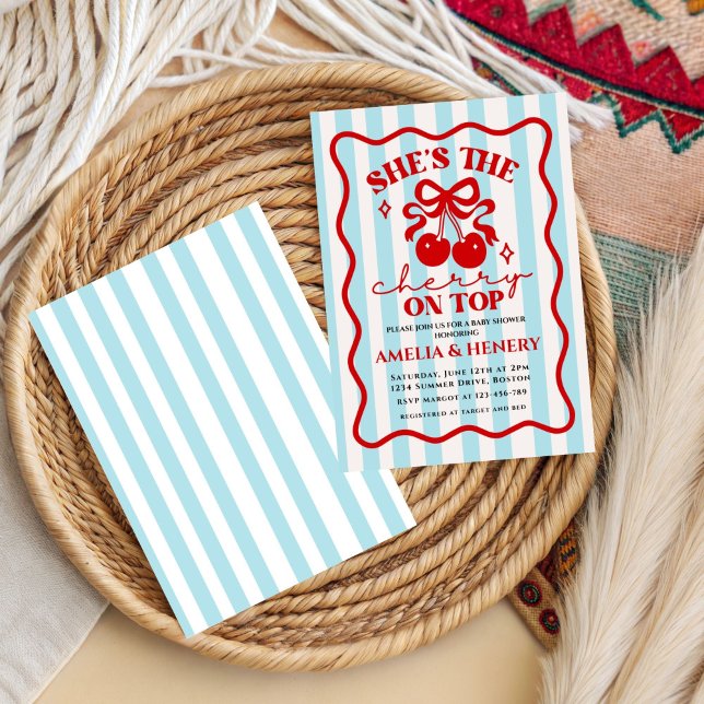 Invitación Cherry on Top doodle Bow Girl Baby Shower  (Subido por el creador)