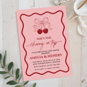 Invitación Cherry on Top doodle Bow Girl Baby Shower