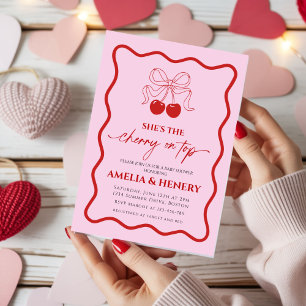 Invitación Cherry on Top doodle Bow Girl Baby Shower 