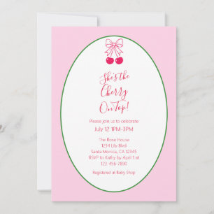 Invitación Cherry On Top Fiesta de Bebé para Niña Moderna