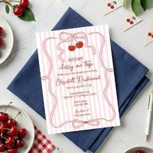 Invitación Cherry on Top Lazo Rosa Elegante Cumpleaños de Beb