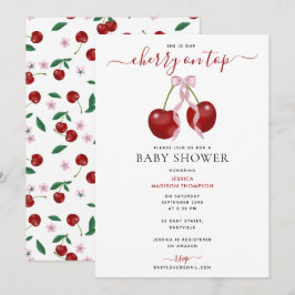 Invitación Cherry On Top Moderne Baby Shower Pink Bow Chica