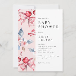 Invitación Cherry on Top Pink Bow Coquette Baby Shower