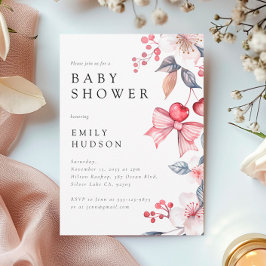 Invitación Cherry on Top Pink Bow Coquette Baby Shower