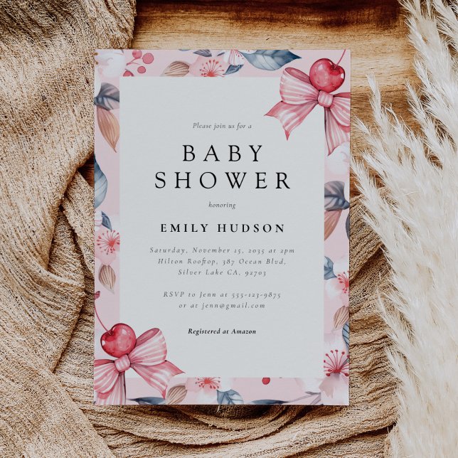 Invitación Cherry on Top Pink Bow Coquette Baby Shower (Subido por el creador)