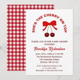 Invitación Cherry On Top Red Coquette Bow Chica Baby Shower