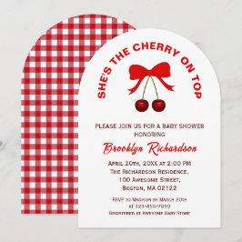 Invitación Cherry On Top Red Coquette Bow Chica Baby Shower