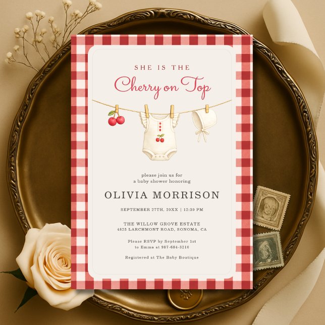 Invitación Cherry on Top Ropa de Bebé Niña Shower (Subido por el creador)