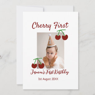 Invitación Cherry primer feliz cumpleaños foto niños rojo mod