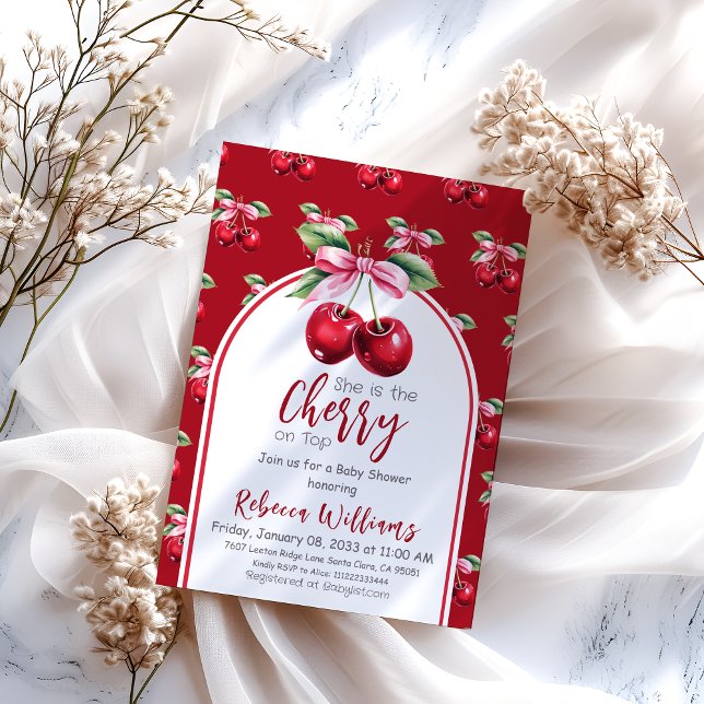 Invitación Cherry Red Coquette Bow Chica Baby Shower (Subido por el creador)