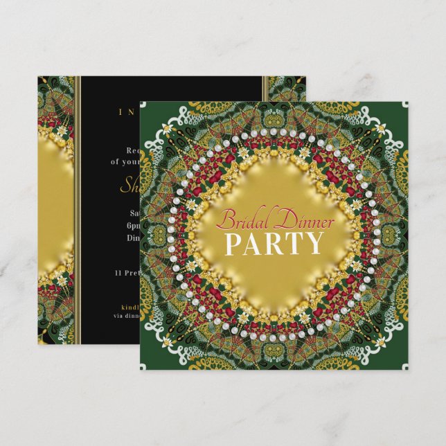 Invitación Cherry Red Fractal Lace Satin Dinner Fiesta (Anverso / Reverso)