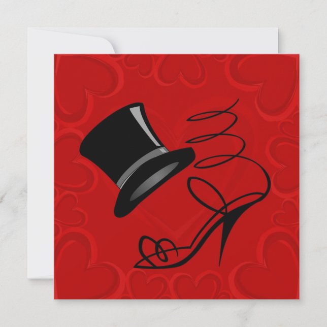 Invitación Cherry Red Hearts Top Hat y High Heels Invitan (Anverso)