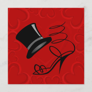 Invitación Cherry Red Hearts Top Hat y High Heels Invitan