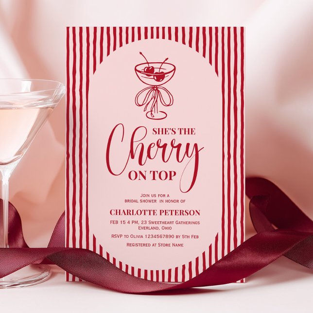 Invitación Cherry Red Stripes Bridal Shower (Subido por el creador)