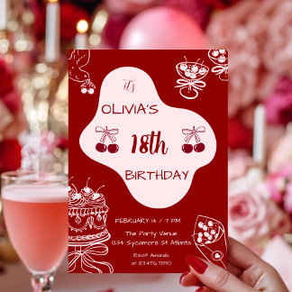 Invitación Cherry Red Valentine’s Day 18th Birthday
