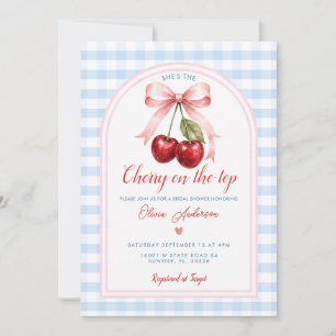 Invitación Cherry rosa con lazo encima de la ducha nupcial Gi