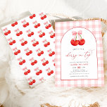 Invitación Cherry rosa negro sobre la ducha de bebé<br><div class="desc">Disfrute de la encantadora elegancia de nuestra Coquette de Agua Cherry on Top Baby Shower Invitation. Esta bonita invitación presenta delicados acentos acuáticos y un adorable motivo de cerezo, lo que la convierte en la elección perfecta para celebrar la próxima llegada de una niña. Los suaves colores pastel y los...</div>