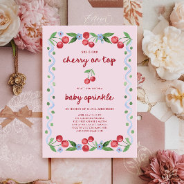 Invitación Cherry rosado en la cima de la brizna de bebé de c