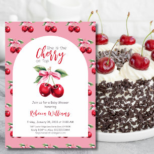 Invitación Cherry sobre el Arco Superior Chica de Bow Rosado