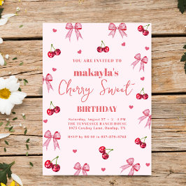 Invitación Cherry Sweet Birthday Party Bow Theme Girl 