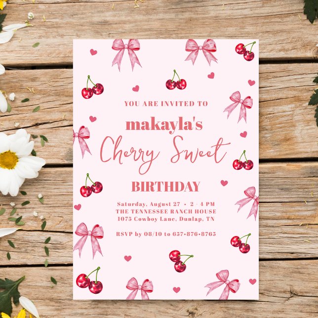 Invitación Cherry Sweet Birthday Party Bow Theme Girl  (Subido por el creador)