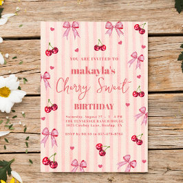 Invitación Cherry Sweet Birthday Party pink Bow Chica