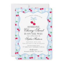 Cherry Sweet Blue Coquette Bow Gingham Baby Shower