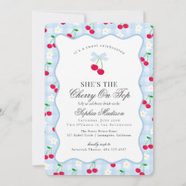 Invitación Cherry Sweet Blue Coquette Gingham Bridal Shower